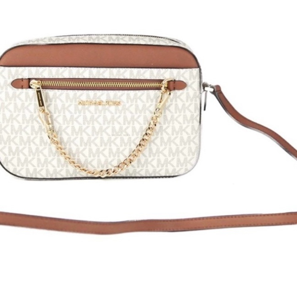 NWT Michael Kors White and Tan Crossbody Bag
